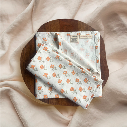 Peach Garden - Pure Linen Block Printed Table Napkins (Set of 2)