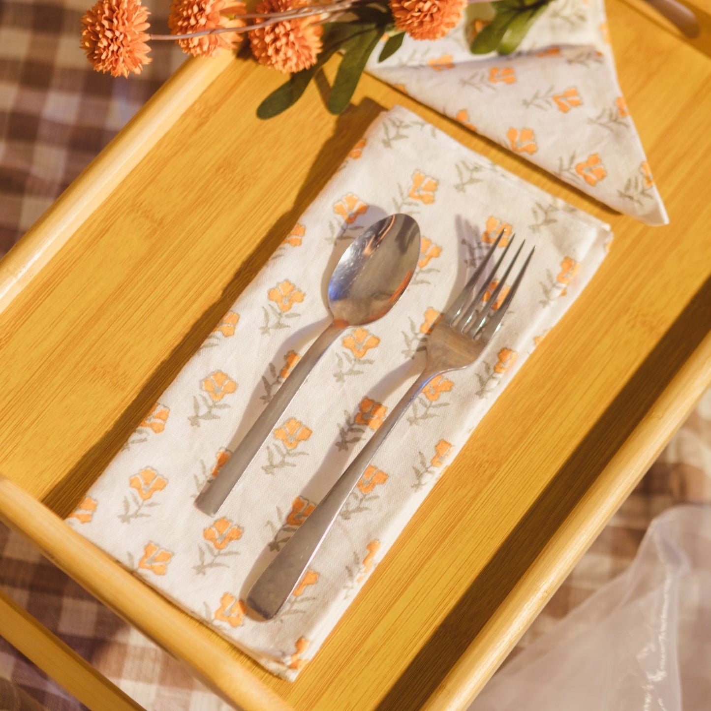 Peach Garden - Pure Linen Block Printed Table Napkins (Set of 2)